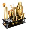 23 Piece Cocktail Shaker Set Bartender Kit with Acrylic Stand & Cocktail Recipes Booklet, Professional Bar Tools for Drink Mixing, Home, Bar, Party (Include 4 Whiskey Stones) - Gold view 1
