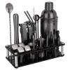 23 Piece Cocktail Shaker Set Bartender Kit with Acrylic Stand & Cocktail Recipes Booklet, Professional Bar Tools for Drink Mixing, Home, Bar, Party (Include 4 Whiskey Stones) - Black view 1