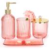 Haturi Bathroom Accessories Set, 4 Pcs Pink Glass Bathroom Accessories Sets Complete w/Lotion Soap Dispenser, Toothbrush Holder, Apothecary Jar, Vanity Tray, Bathroom Decor, Gift for Home Apartment view 1