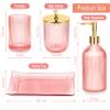 Haturi Bathroom Accessories Set, 4 Pcs Pink Glass Bathroom Accessories Sets Complete w/Lotion Soap Dispenser, Toothbrush Holder, Apothecary Jar, Vanity Tray, Bathroom Decor, Gift for Home Apartment view 2