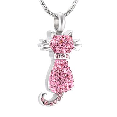 SHEIL Hold Black/Clear/Pink Crystal Cat Stainless Steel Cremation Jewelry for Pet Keepsake Urn Necklace for Memroial Ashes,2