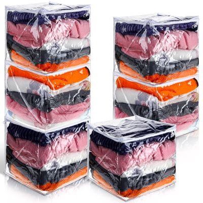 6 Packs Clear Zippered Storage Bags Sweater Moth Bags Plastic Storage for Blankets Clothes Bed Sheet Organizer with Zipper for Closet Linen Sweater Bed Sheet Clothes Pillow(12 x 12 x 12 Inch)