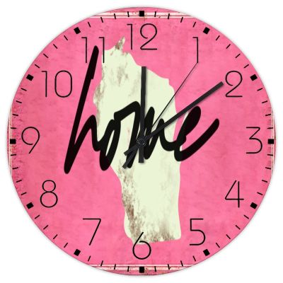 12" Wood Wall Clocks Wisconsin State Home Shape Design Fireplace Decor for Patio Farmhouse United States Hometown Pink Wall Clocks Round Wooden Wall Clock Vintage for Conference Room Study Room