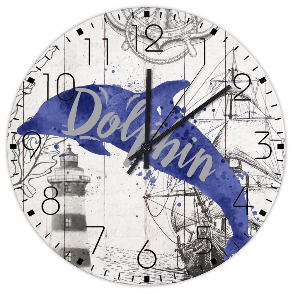 15" Silent Wall Clock Nautical Beach Ocean Theme Whale Home Decor for Garage Decorative Shells Starfish Beach Coastal Wall Clocks Round Wooden Wall Clock Rustic for Porch New Home