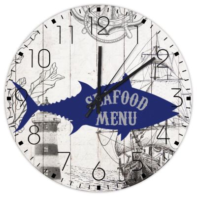 15 Inch Wood Wall Clocks Nautical Beach Ocean Theme Underwater Fish Home Decor for Patio Modern Shells Starfish Beach Coastal Wall Clocks Round Wooden Wall Clock Country for Church Girls Room