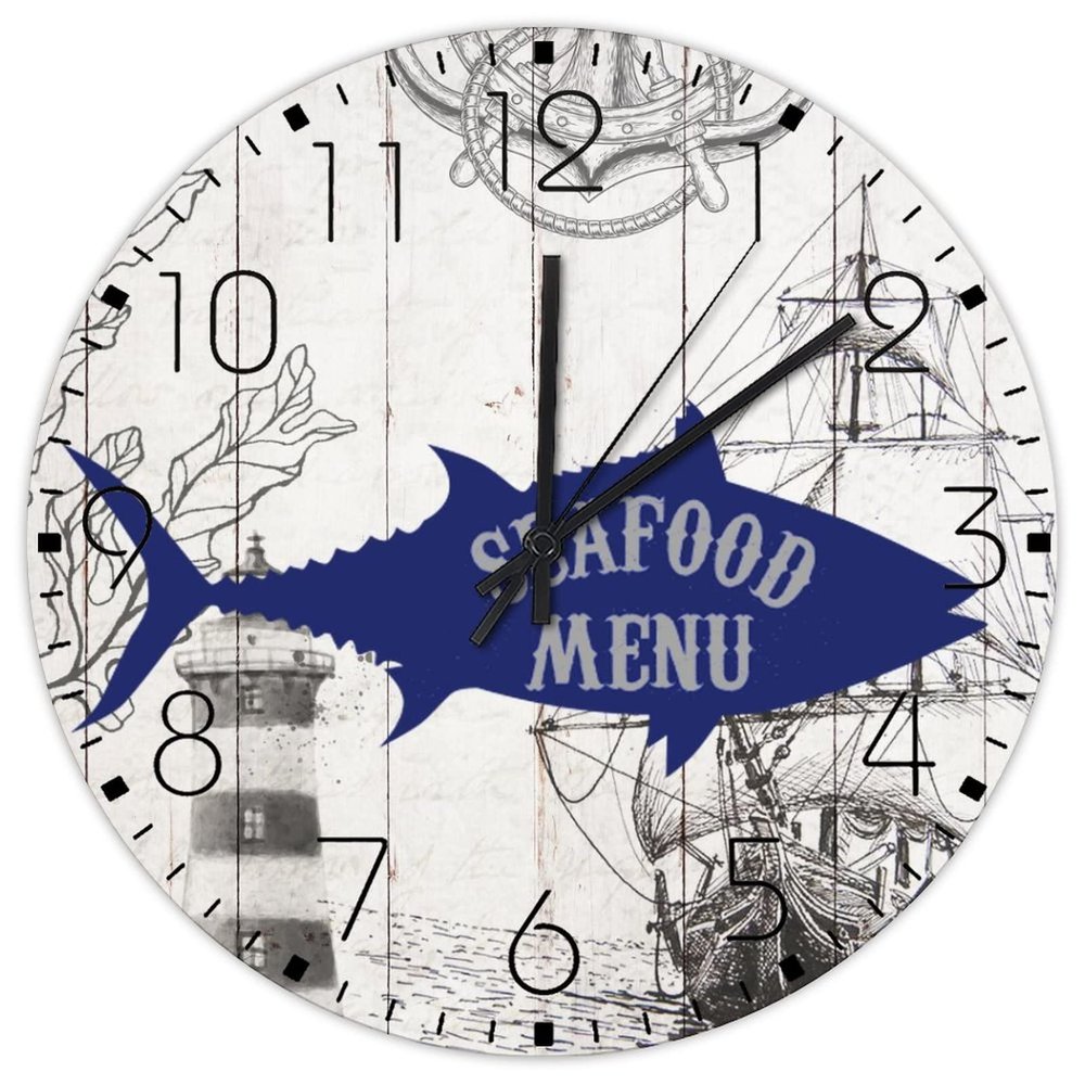 15 Inch Wood Wall Clocks Nautical Beach Ocean Theme Underwater Fish Home Decor for Patio Modern Shells Starfish Beach Coastal Wall Clocks Round Wooden Wall Clock Country for Church Girls Room