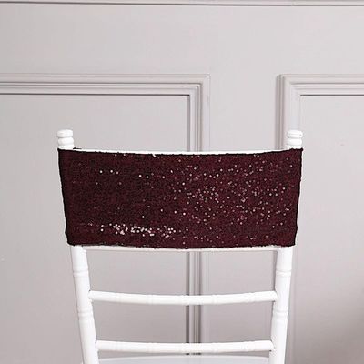 Balsa Circle 10 Burgundy Spandex Sequined Chair Sashes Bows Ties - Wedding Party Ceremony Reception Decorations Cheap Supplies