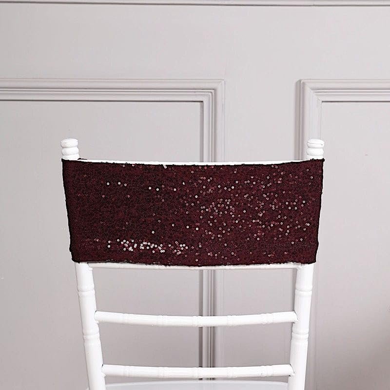 Balsa Circle 10 Burgundy Spandex Sequined Chair Sashes Bows Ties - Wedding Party Ceremony Reception Decorations Cheap Supplies