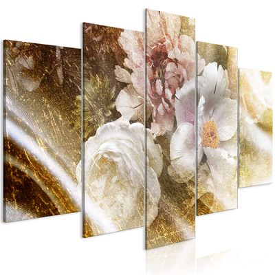 artgeist Textured Canvas Wall Art Flowers 80x40 in - 5pcs Painting Canvas Prints Picture Artwork Image Framed Modern Photo Wall Home - Peonies Roses Abstract b-C-10168-b-a