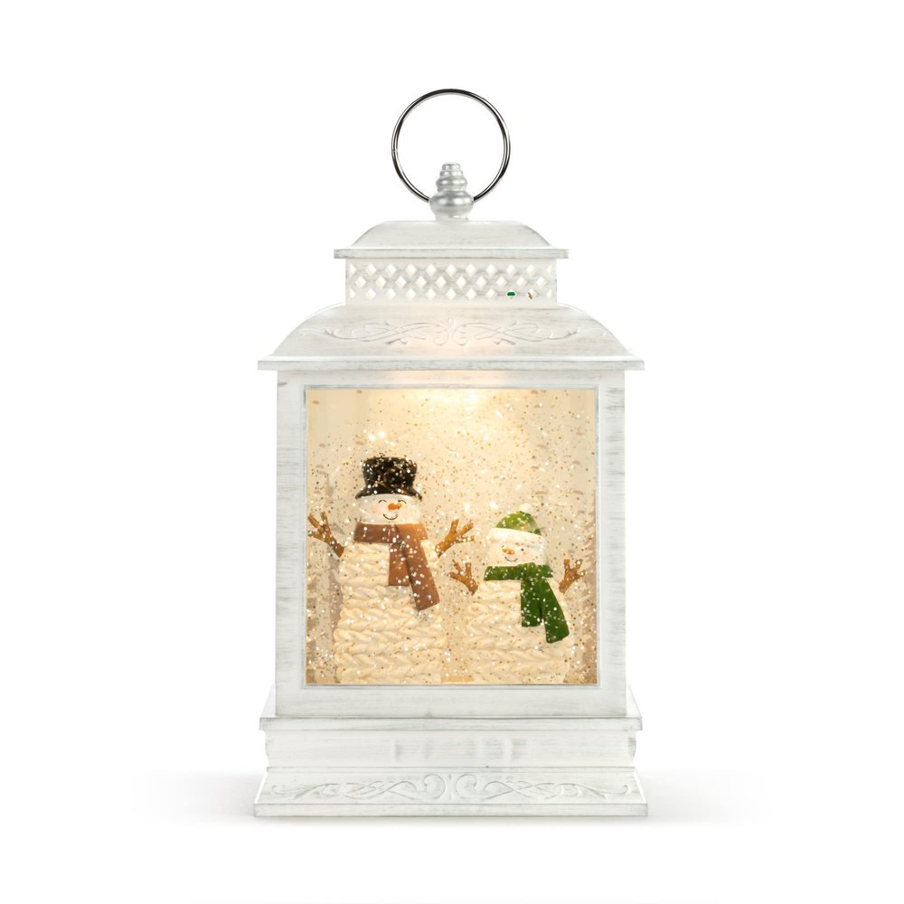 DEMDACO White Knit Snowman Couple 11 x 6.25 Resin Musical Snow Globe Lantern Plays Christmas Music