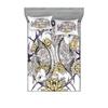 Ambesonne East 2 Pack Fitted Sheet & Pillow Sham Set, Fish Skeleton Lotus Art, 4 Pcs Bedding Decor, Package Contains 2 Queen Size Fitted Sheets & 4 Pillow Covers, Purple Yellow view 1