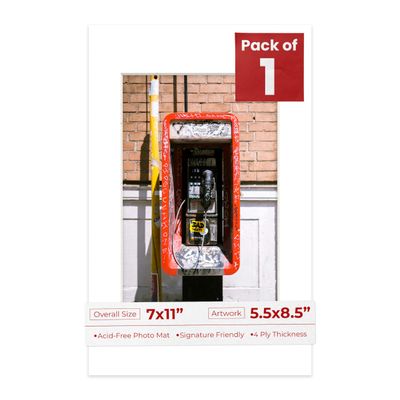 Poster Palooza 7x11 Mat Bevel Cut for 5.5x8.5 Photos - Acid Free White Precut Matboard - For Pictures, Photos, Framing - 4-ply Thickness
