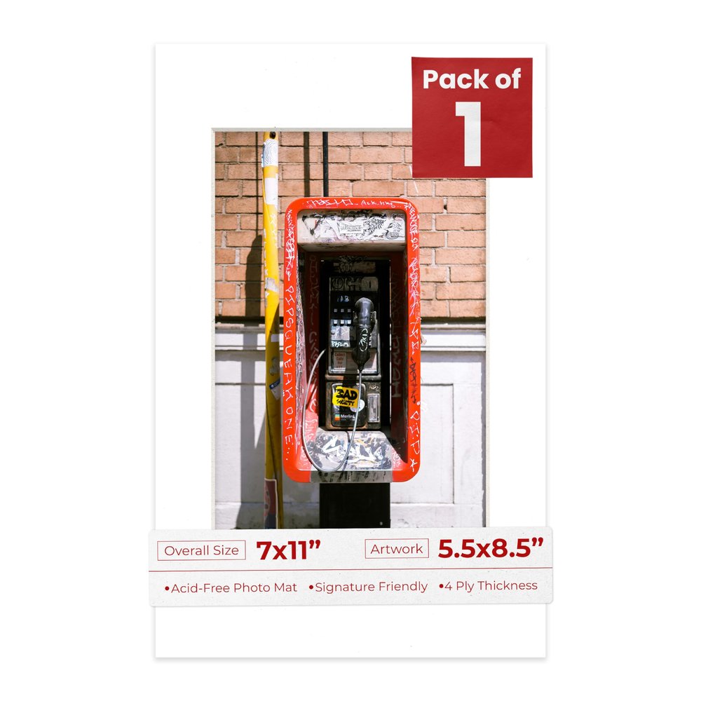 Poster Palooza 7x11 Mat Bevel Cut for 5.5x8.5 Photos - Acid Free White Precut Matboard - For Pictures, Photos, Framing - 4-ply Thickness