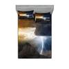 Ambesonne Landscape 2 Pack Fitted Sheet & Pillow Sham Set, Dark Clouds Mountain, 4 Pcs Bedding Decor, Package Contains 2 Queen Size Fitted Sheets & 4 Pillow Covers, Grey Orange view 1