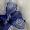 Blue Poinsettia Holiday Wreath Handmade Deco Mesh 24 inch and 28 inch diameters view 4