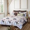 C&F Home Oakley Lodge 3-Piece Full/Queen Quilt Set with 2 Standard Shams Lodge Patchwork Panel Cabin Rustic Moose Oars Canoe Brown Blue Pinecone Pattern Reversible Plaid Full/Queen 3 Piece Set view 1
