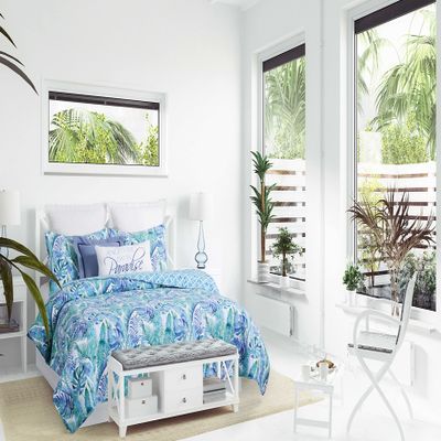 C&F Home Palazzo 3-Piece Full/Queen Quilt Set With 2 Standard Shams Watercolor Coastal Nautical Blue And Green Hue Cool Fern Botanical Tropical Pattern Reversible Medallion Patterns Full/Queen 3 Piece