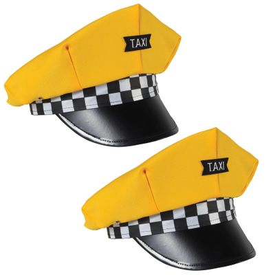 Beistle 2 Piece Fabric Novelty Taxi Cab Driver Hats for New York City Party Supplies NYC Decorations Yellow/Black/White