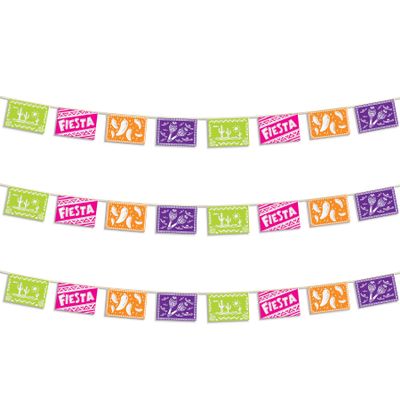 Beistle 3 Piece Plastic Fiesta Picado Style Pennant Banners For Cinco De Mayo Party Mexican Theme Decorations