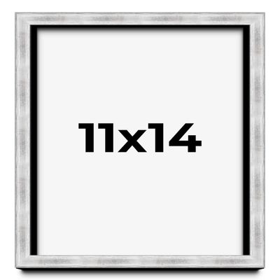 11x14 Frame Brushed Silver Solid Wood Picture Frame | 0.75 Inch Moulding Width | Rabbet Depth 0.75 Inches | Shadow Box with UV Acrylic Plexiglass, Foam Board Backing & Hanging Hardware