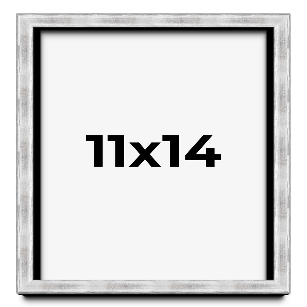 11x14 Frame Brushed Silver Solid Wood Picture Frame | 0.75 Inch Moulding Width | Rabbet Depth 0.75 Inches | Shadow Box with UV Acrylic Plexiglass, Foam Board Backing & Hanging Hardware