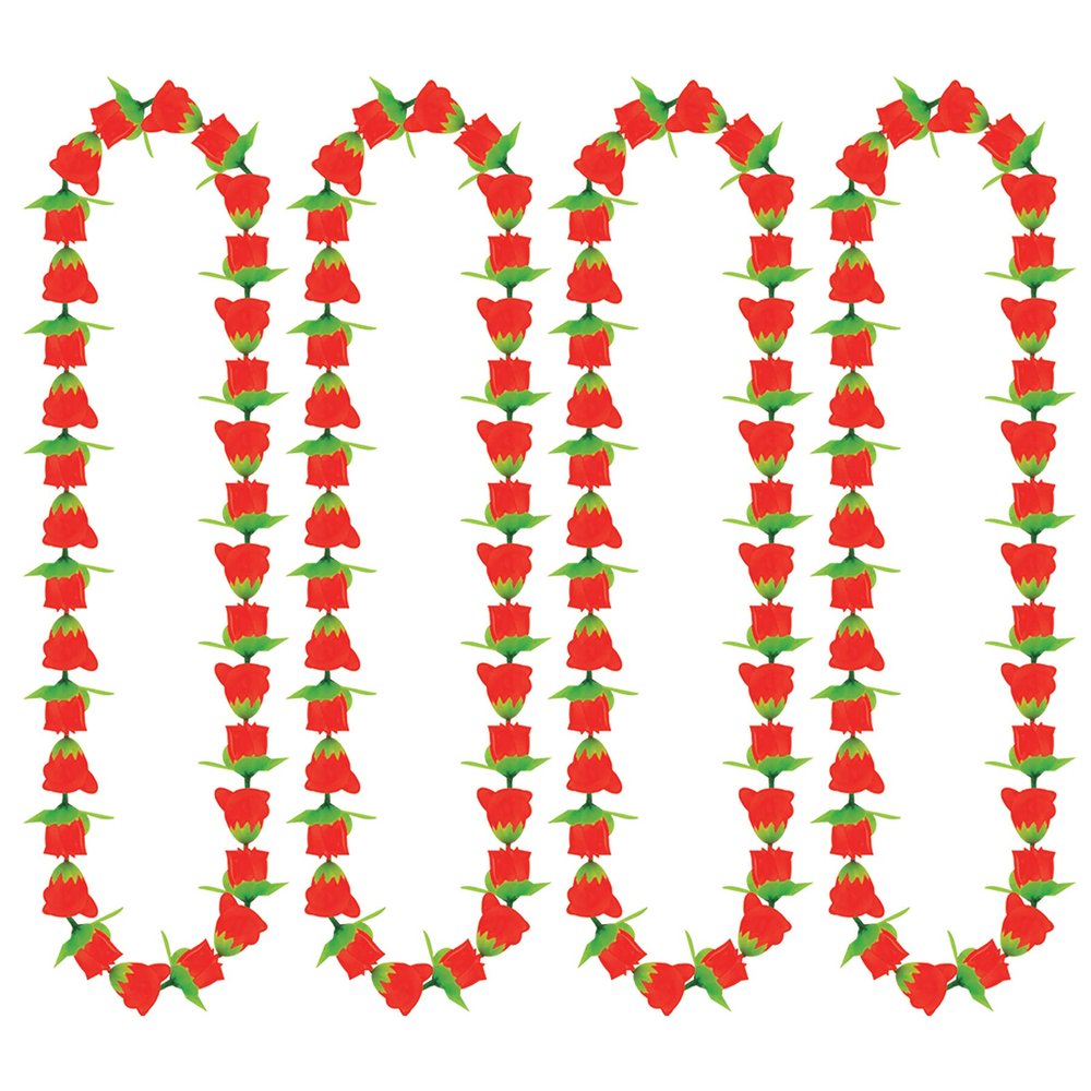 Beistle 4 Piece Fabric Rose Leis For Derby Day Party Luau Theme Hawaiian Tropical Floral Necklaces Hula Girl Accessories