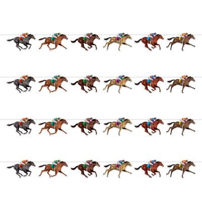 Beistle Horse Racing Streamers  4-Pack Printed Horse and Jockey Cutout Garlands with White Cord for Race Day Parties, Betting Events, Game Nights and Themed Celebrations, 6 x 6, Made in the USA