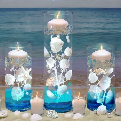 75 Floating White Seashells and a Few Mixed- Coral Reef- Pearls- Aqua Beads- Fills 1 Gallon for Your Vases- with Pre-Measured Prep Bag for Best Results!