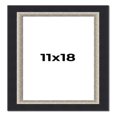 11x18 Frame Black Real Wood Picture Frame Width 2.25 Inches | Interior Frame Depth 0.5 Inches | Bridger Silver Traditional Photo Frame Complete with UV Acrylic, Foam Board Backing & Hanging Hardware