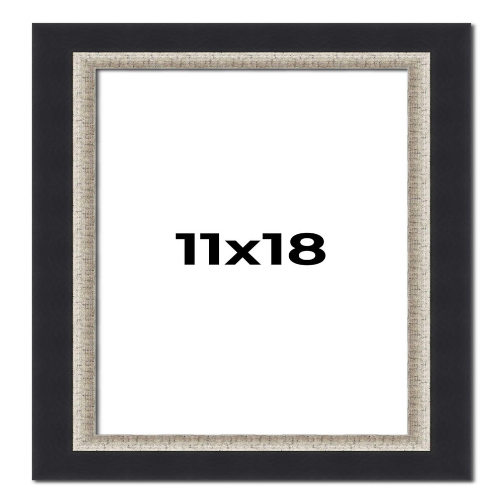 11x18 Frame Black Real Wood Picture Frame Width 2.25 Inches | Interior Frame Depth 0.5 Inches | Bridger Silver Traditional Photo Frame Complete with UV Acrylic, Foam Board Backing & Hanging Hardware
