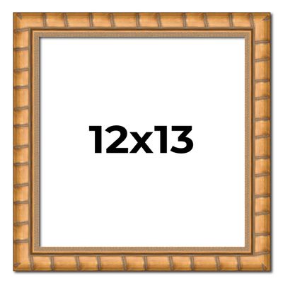 12x13 Frame Gold Real Wood Picture Frame Width 1.5 Inches | Interior Frame Depth 0.5 Inches | Bhutan Bamboo Photo Frame Complete with UV Acrylic, Foam Board Backing & Hanging Hardware