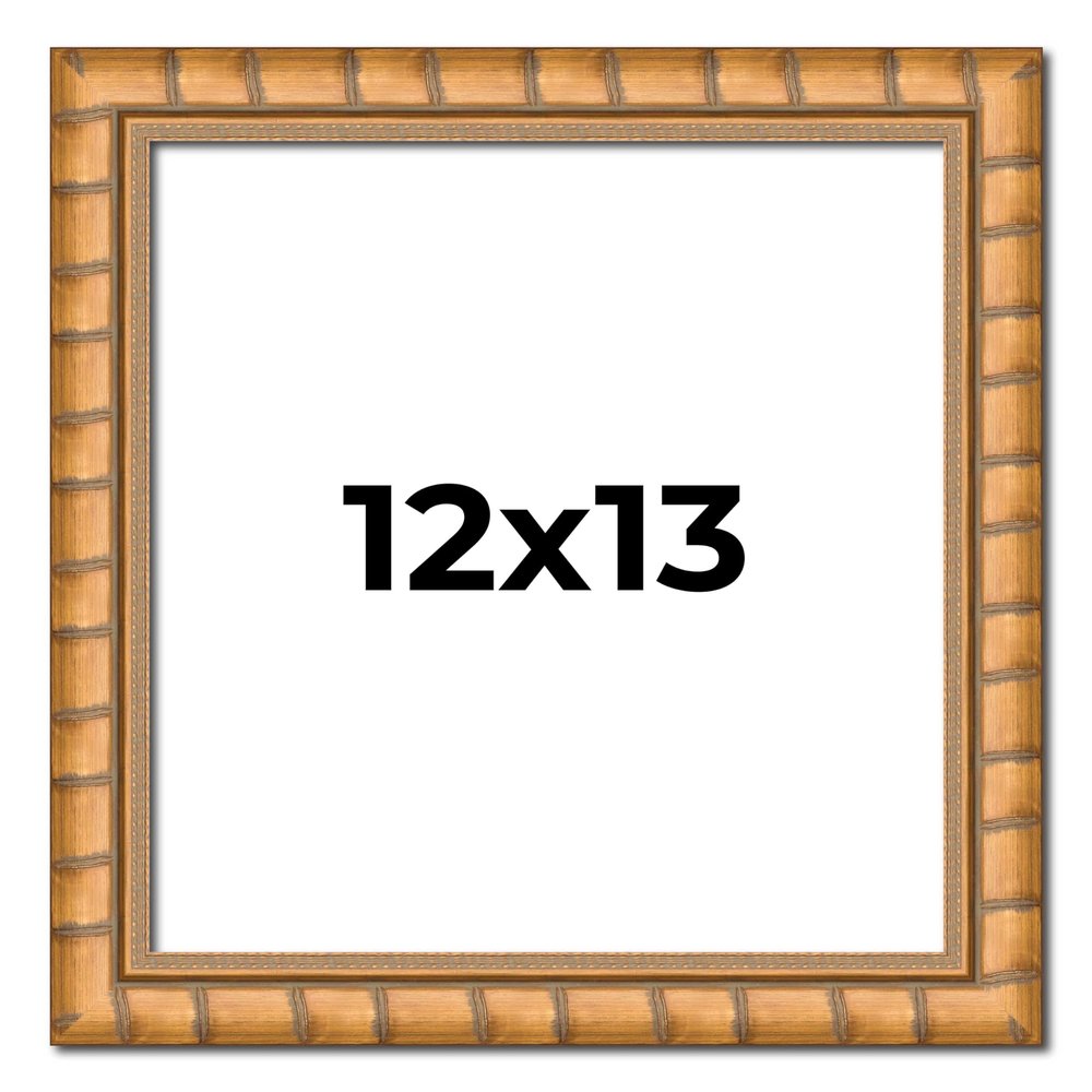 12x13 Frame Gold Real Wood Picture Frame Width 1.5 Inches | Interior Frame Depth 0.5 Inches | Bhutan Bamboo Photo Frame Complete with UV Acrylic, Foam Board Backing & Hanging Hardware
