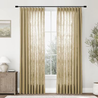 Gewvary Pinch Pleat Curtain, 72 W x 100 L inch Light Filtering Linen Curtain Drape Panel for Living Room and Silding Door (1 Panel, Khaki Yellow)