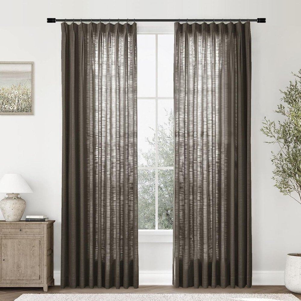 Gewvary Pinch Pleat Curtain, 72 W x 100 L inch Light Filtering Linen Curtain Drape Panel for Living Room and Silding Door (1 Panel, Chocolate Tart)