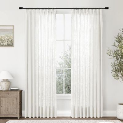 Gewvary Pinch Pleat Curtain, 60 W x 92 L inch Light Filtering Linen Curtain Drape Panel for Living Room and Silding Door (1 Panel, Beige White)