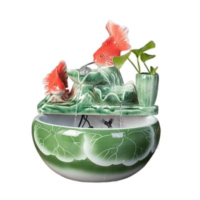 ZLASS Tabletop Fountains Tabletop Fountain Chinese-Style Double Fish Ceramic Flowing Water Desktop Fountain Interior Decoration Atomized Waterscape Fish Tank for Living Room or Office Space