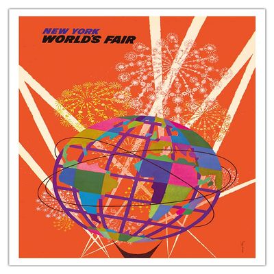 1964 New York Worlds Fair - The Unisphere Globe - Vintage Travel Poster by David Klein c.1964 - Fine Art Matte Paper Print (Unframed) 11x14in