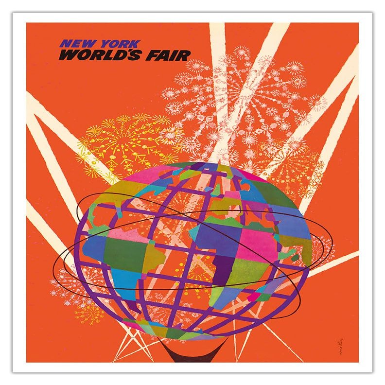 1964 New York Worlds Fair - The Unisphere Globe - Vintage Travel Poster by David Klein c.1964 - Fine Art Matte Paper Print (Unframed) 11x14in