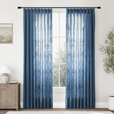 Gewvary Pinch Pleat Curtain, 72 W x 100 L inch Light Filtering Linen Curtain Drape Panel for Living Room and Silding Door (1 Panel, Navy Blue)