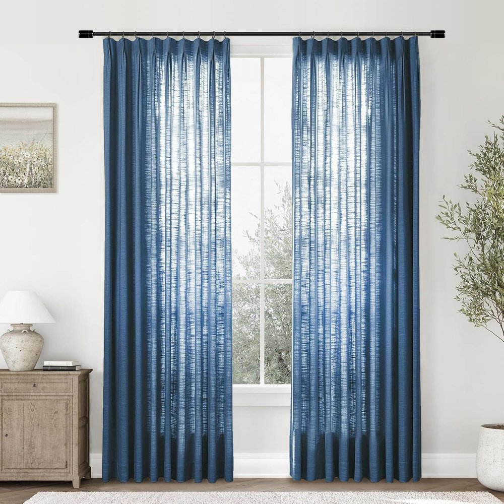 Gewvary Pinch Pleat Curtain, 72 W x 100 L inch Light Filtering Linen Curtain Drape Panel for Living Room and Silding Door (1 Panel, Navy Blue)