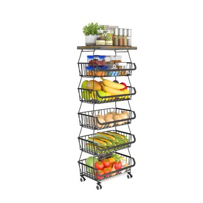 6 Tier Fruit Basket for Kitchen, Fruit and Vegetable Storage Cart Stackable Wire Baskets with Wheels Vegetable Produce Basket Potato Onion Storage Bins Rack for Kitchen Pantry