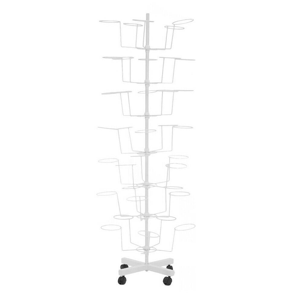 7 Tier 35 Hats Swivel Display Stand - Freestanding Headgear Wig Metal Adjustable Floor Standing Hat Rack - Removable 21X21X65" White