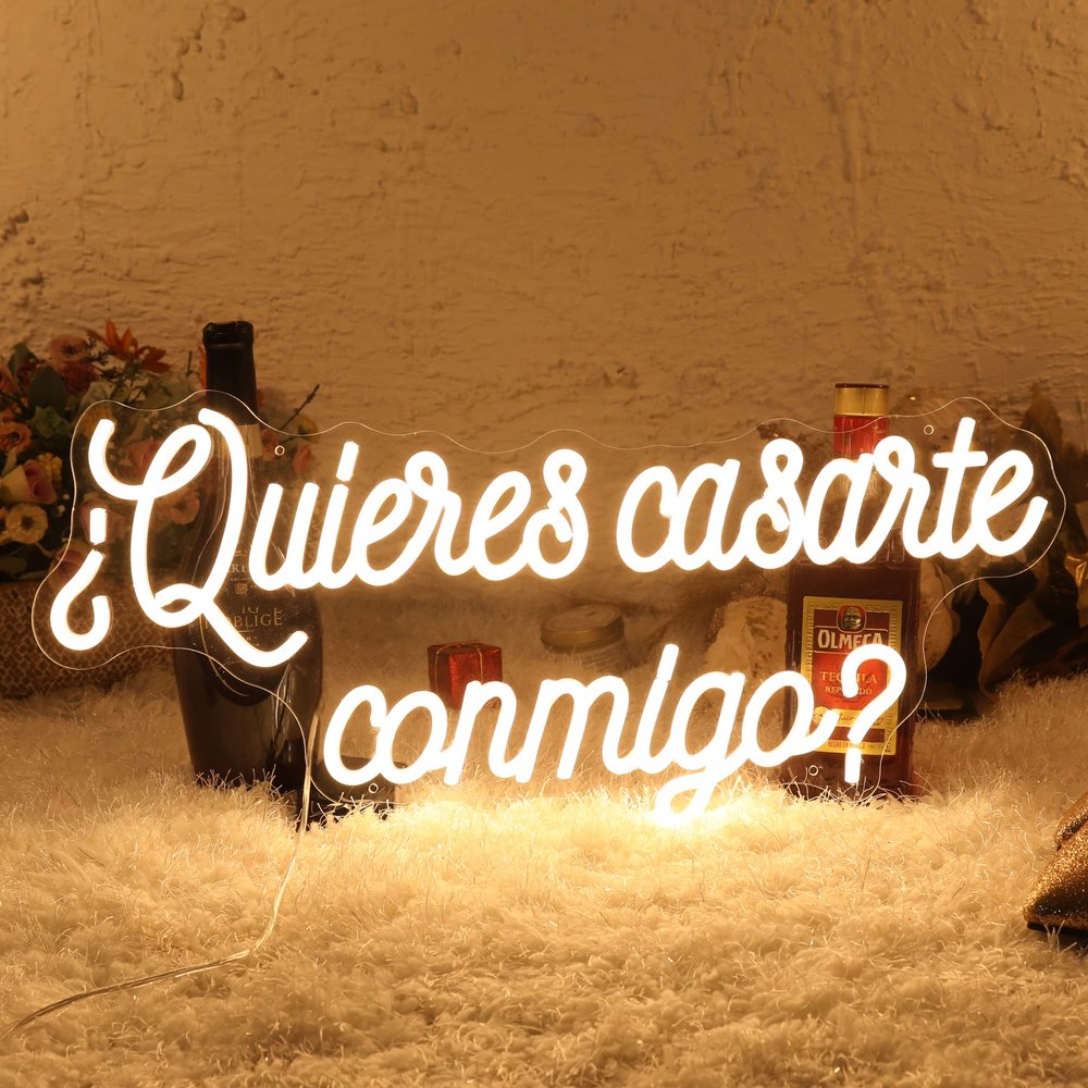 Yeeficent Neon Sign for Wall Decor, Will You Marry Me for Proposal Wedding Decorations, Custom Neon Signs for Bedroom, Personalized Light Up LED Sign (Warm White-Quieres Casarte Conmigo?)