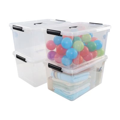 Anbers Pack of 4 Clear Latching Storage Boxes, 17.5 Quart Storage Bin with Lid and Handle