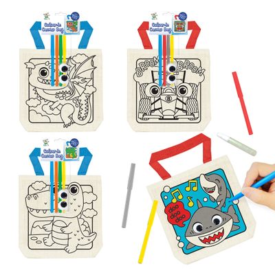VKPI 12 Pieces Kids Coloring Goodie Bags, Reusable Canvas Bag, Cute Art Party Favors, Color Your Own Bags for DIY Painting Birthday Carnival Celebration, Party Supplies Gift, Boys