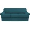 4 Piece T Cushion Sofa Slipcovers Thick Couch Cover Furniture Protector Stretch T Cushion Sofa Covers for 3 Cushion Couch with 3 Individual T Cushion Covers Washable (Teal, Sofa) (LJX) view 1