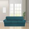 4 Piece T Cushion Sofa Slipcovers Thick Couch Cover Furniture Protector Stretch T Cushion Sofa Covers for 3 Cushion Couch with 3 Individual T Cushion Covers Washable (Teal, Sofa) (LJX) view 2