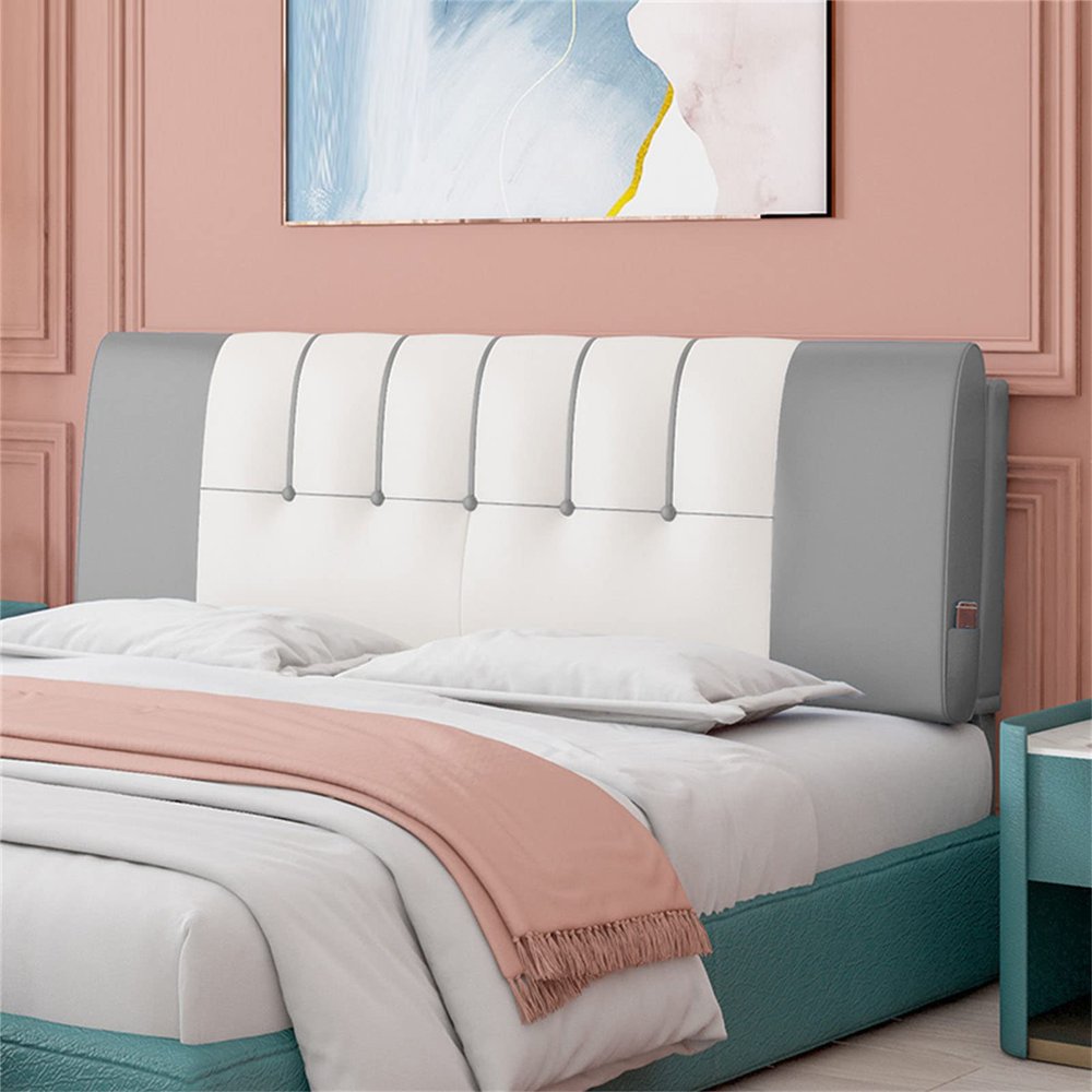 Leather Headboard Cushion Headboards Upholstered Reading Cushion King Size Backrest Rest Pillow Home Bedroom Hotel Office Headboard with Removable Cover,Gray,74.8"/190cm