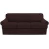 4 Piece T Cushion Sofa Slipcovers Thick Couch Cover Furniture Protector Stretch T Cushion Sofa Covers for 3 Cushion Couch with 3 Individual T Cushion Covers Washable (Brown, Sofa) view 1
