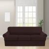 4 Piece T Cushion Sofa Slipcovers Thick Couch Cover Furniture Protector Stretch T Cushion Sofa Covers for 3 Cushion Couch with 3 Individual T Cushion Covers Washable (Brown, Sofa) view 2